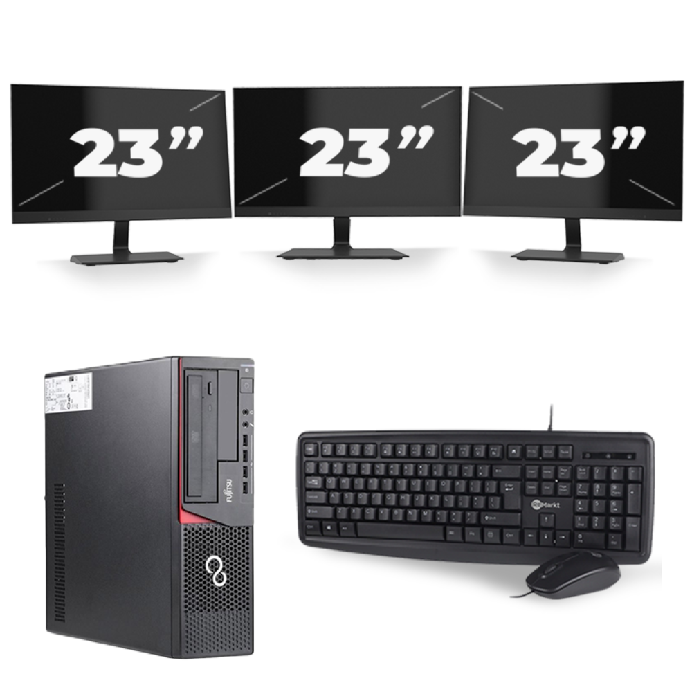 Fujitsu Esprimo E720 SFF - Intel Core i7-4e Generatie - 16GB RAM - 256GB SSD - Windows 10 + 3x 23 inch Monitor