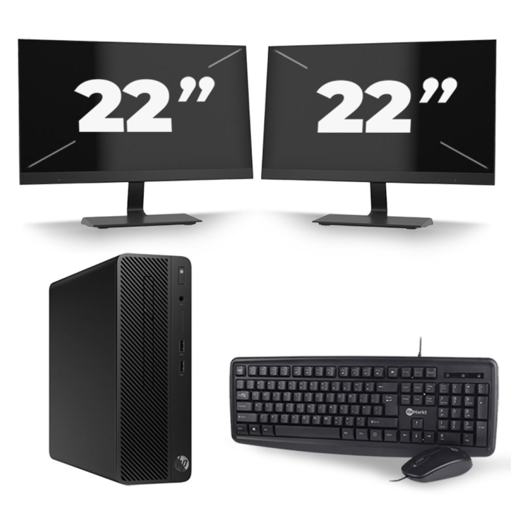 HP 290 G1 SFF - Intel Core i5-8e Generatie - 16GB RAM - 256GB SSD - Windows 11 + 2x 22 inch Monitor