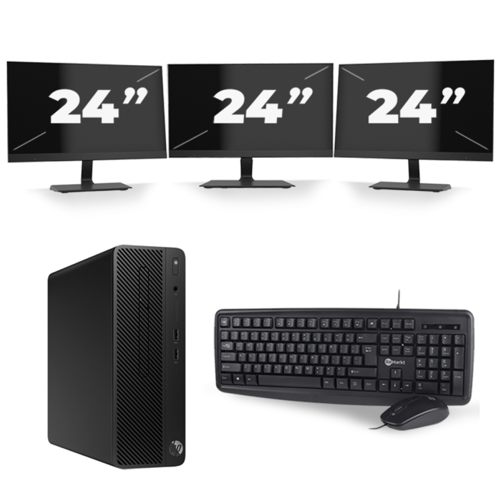 HP 290 G1 SFF - Intel Core i5-8e Generatie - 16GB RAM - 256GB SSD - Windows 11 + 3x 24 inch Monitor