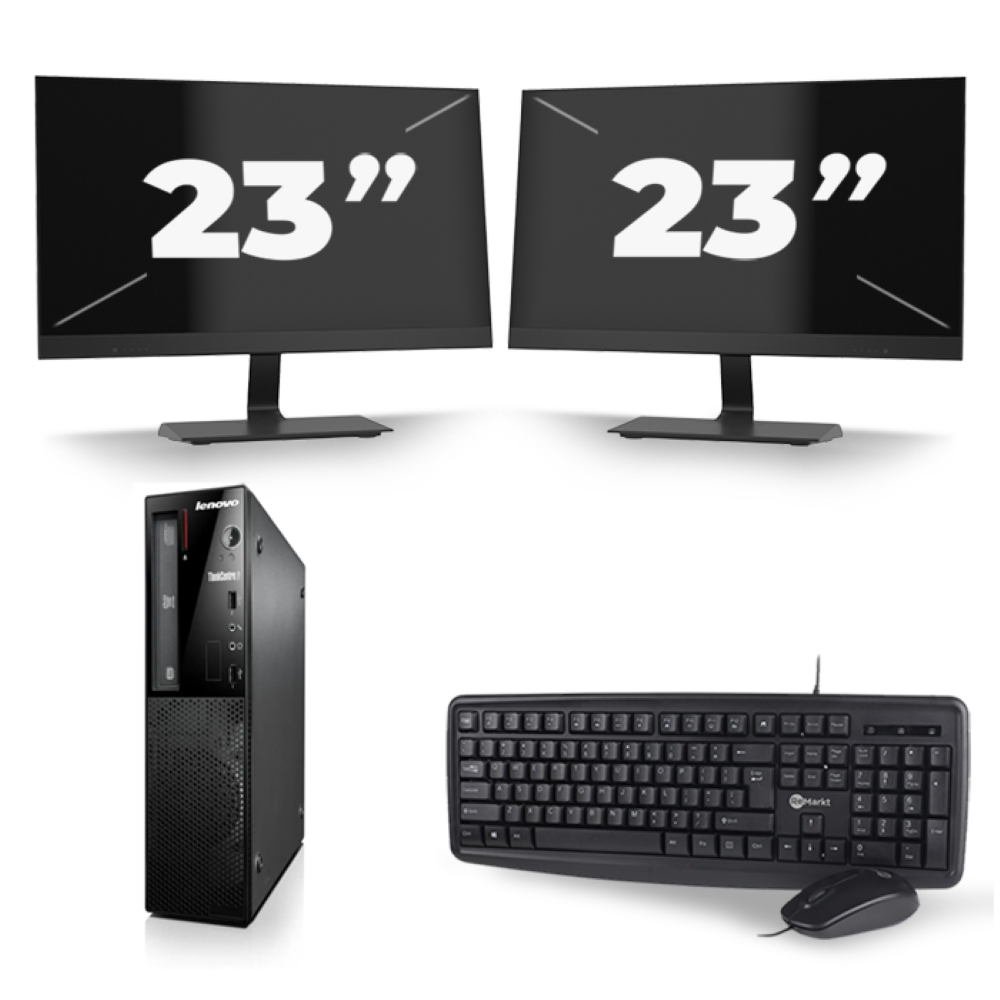 Lenovo ThinkCentre E73 SFF - Intel Core i5-4e Generatie - 8GB RAM - 256GB SSD - Windows 10 + 2x 23 inch Monitor