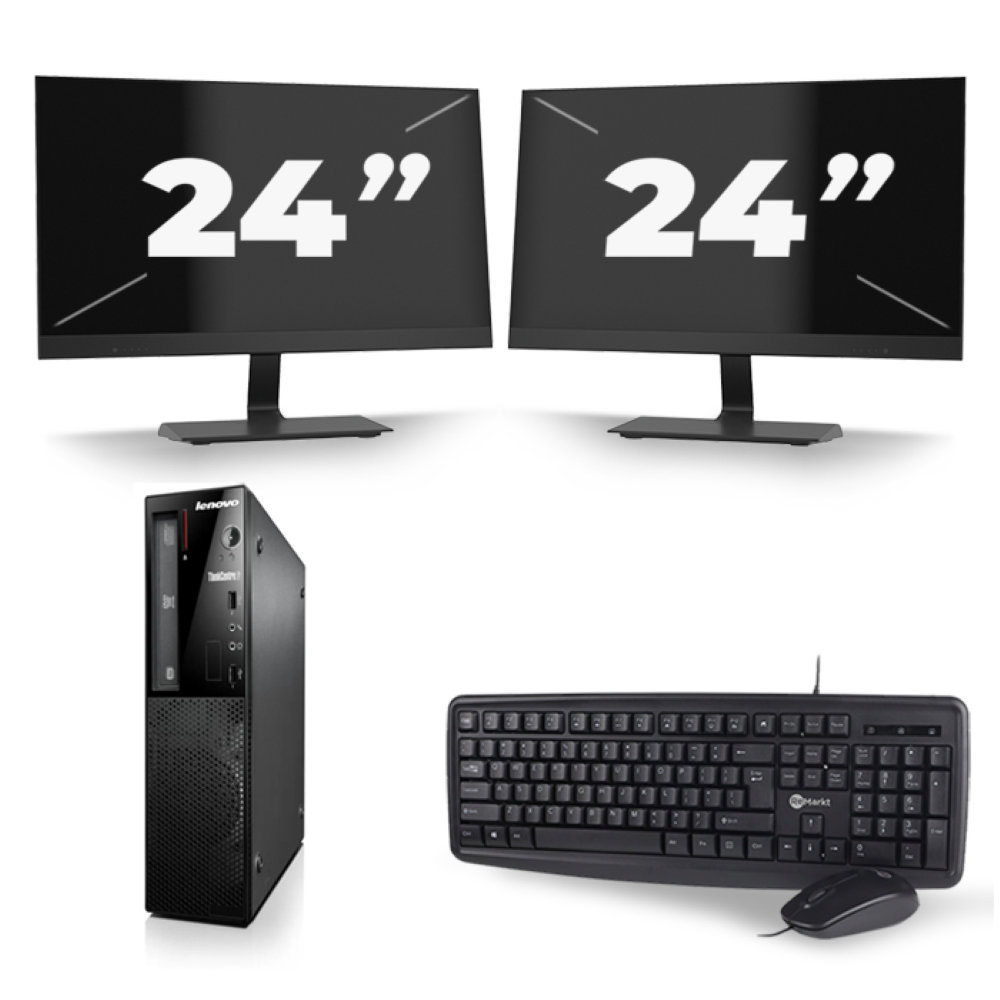Lenovo ThinkCentre E73 SFF - Intel Core i5-4e Generatie - 8GB RAM - 256GB SSD - Windows 10 + 2x 24 inch Monitor