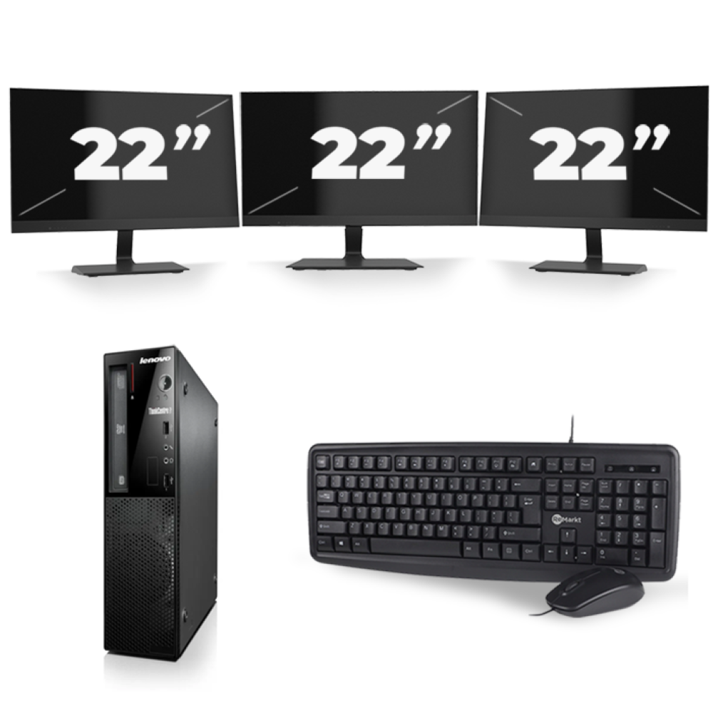 Lenovo ThinkCentre Edge 72 SFF - Intel Core i5-3e Generatie - 8GB RAM - 256GB SSD - Windows 10 + 3x 22 inch Monitor