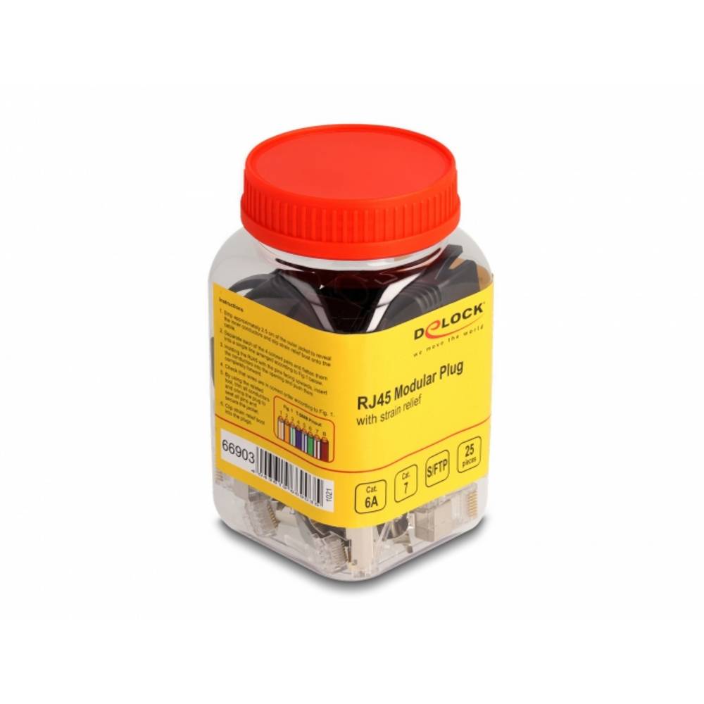 Delock 66903 RJ45 modulaire stekker CAT.6A, CAT CAT.7 en knikbescherming set van 25 stuks 66903 Zwart 1 stuk(s)