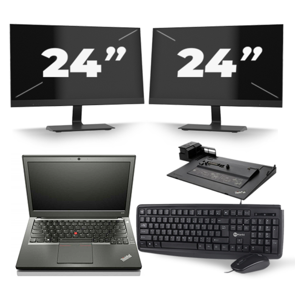 Lenovo ThinkPad X240 - Intel Core i7-4e Generatie - 12 inch - 8GB RAM - 256GB SSD - Windows 11 + 2x 24 inch Monitor