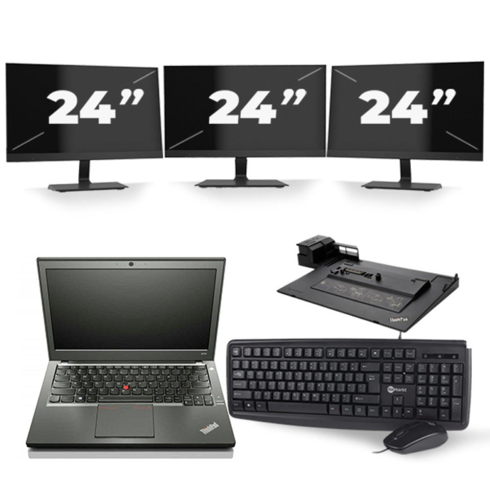 Lenovo ThinkPad X240 - Intel Core i7-4e Generatie - 12 inch - 8GB RAM - 256GB SSD - Windows 11 + 3x 24 inch Monitor