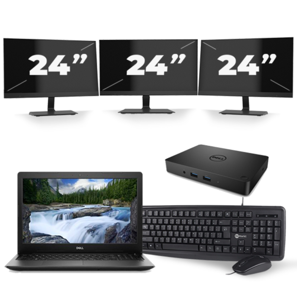 Dell Latitude 3590 - Intel Core i5-7e Generatie - 15 inch - 8GB RAM - 256GB SSD - Windows 11 + 3x 24 inch Monitor