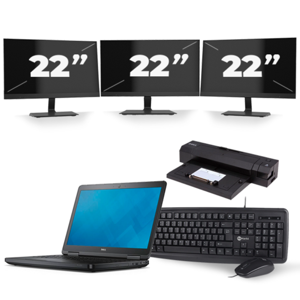 Dell Latitude E5540 - Intel Core i3-4e Generatie - 15 inch - 8GB RAM - 256GB SSD - Windows 11 + 3x 22 inch Monitor