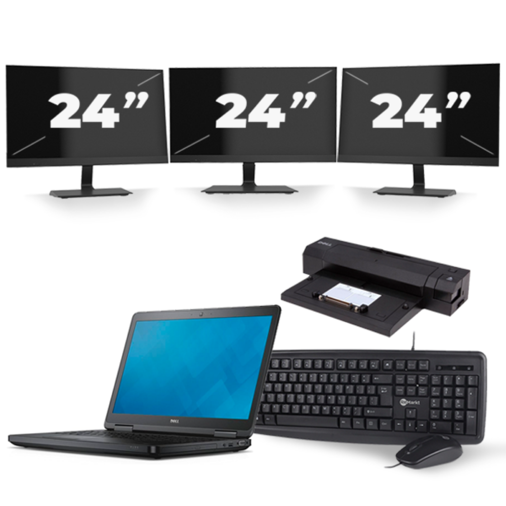 Dell Latitude E5540 - Intel Core i3-4e Generatie - 15 inch - 8GB RAM - 256GB SSD - Windows 11 + 3x 24 inch Monitor