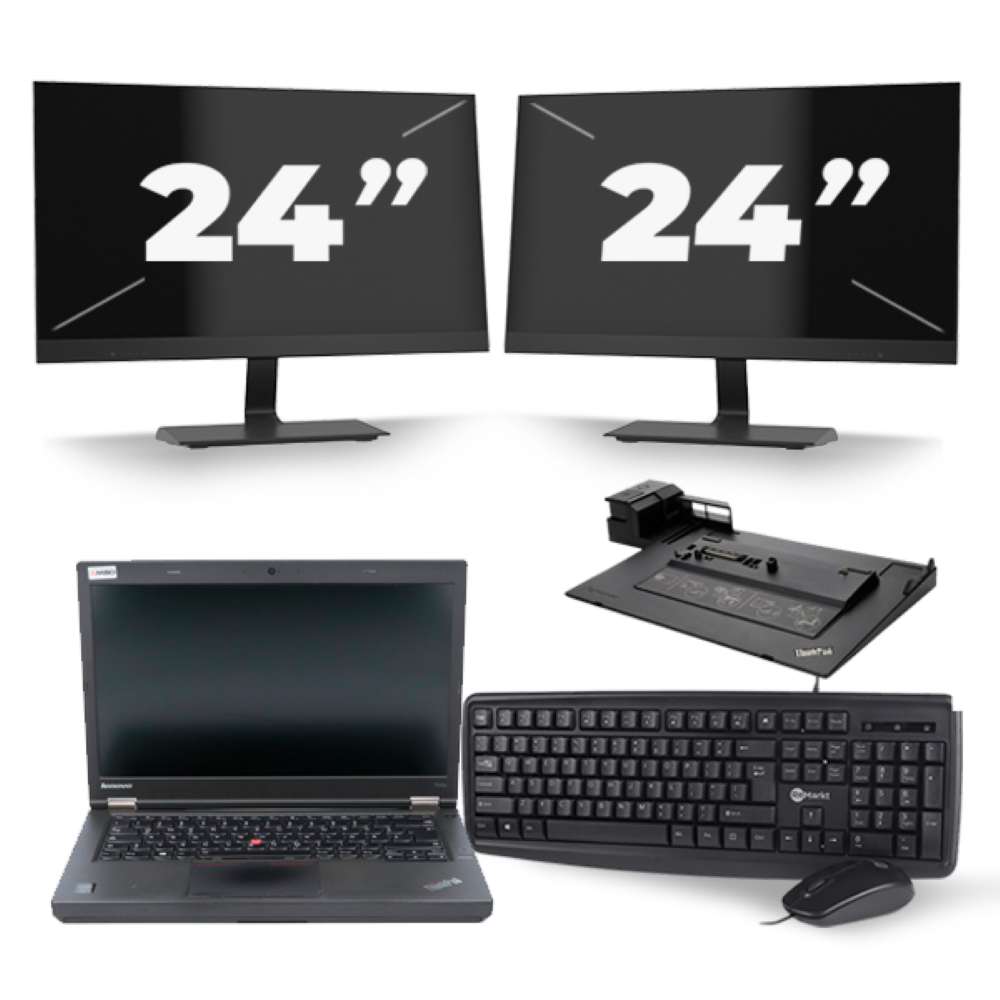 Lenovo ThinkPad T440p - Intel Core i5-4e Generatie - 14 inch - 8GB RAM - 256GB SSD - Windows 11 + 2x 24 inch Monitor