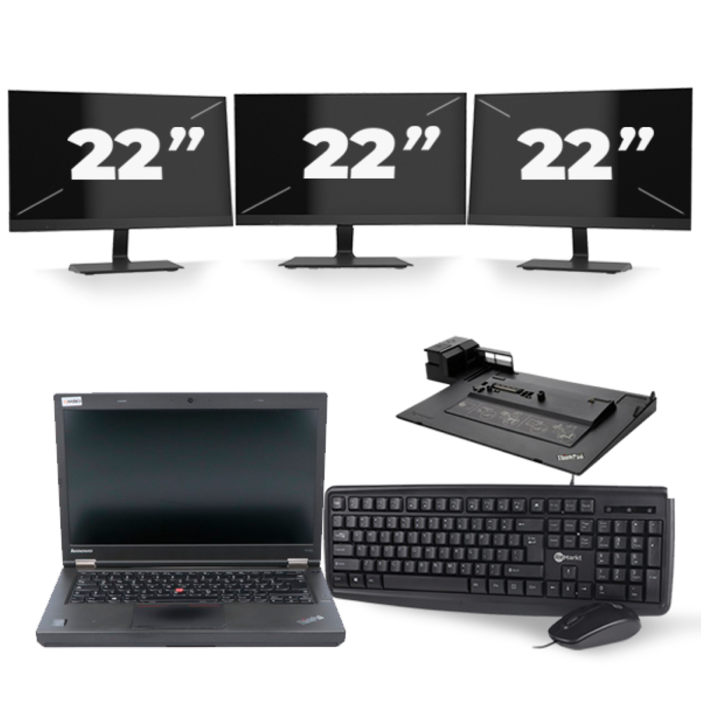 Lenovo ThinkPad T440p - Intel Core i5-4e Generatie - 14 inch - 8GB RAM - 256GB SSD - Windows 11 + 3x 22 inch Monitor