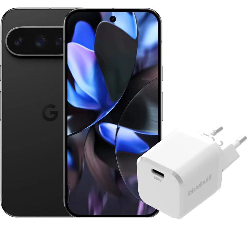 Google Pixel 9 Pro 256GB Zwart 5G + BlueBuilt Oplader 30W Wit