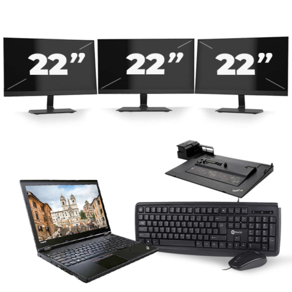 Lenovo ThinkPad L560 - Intel Core i5-6e Generatie - 15 inch - 8GB RAM - 256GB SSD - Windows 11 + 3x 22 inch Monitor