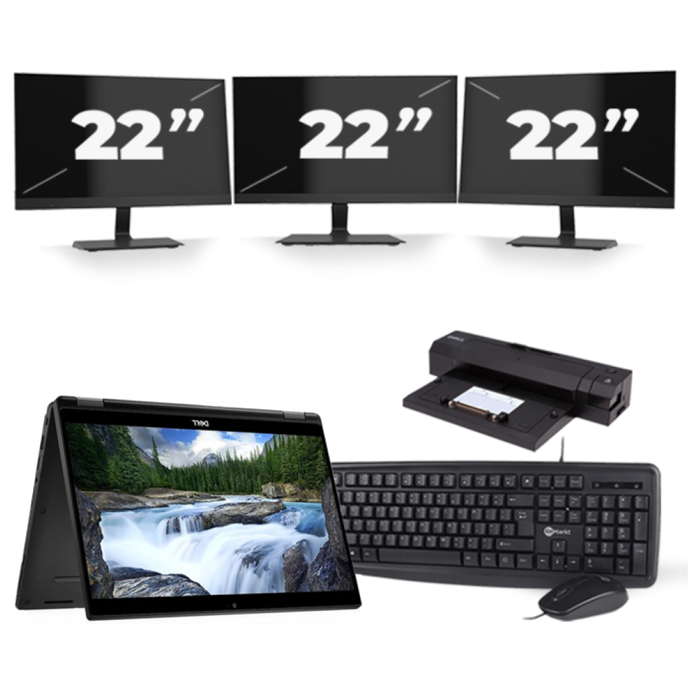 Dell Latitude 7390 2-in-1 - Intel Core i5-8e Generatie - 13 inch - 16GB RAM - 256GB SSD - Windows 10 Home + 3x 22 inch Monitor