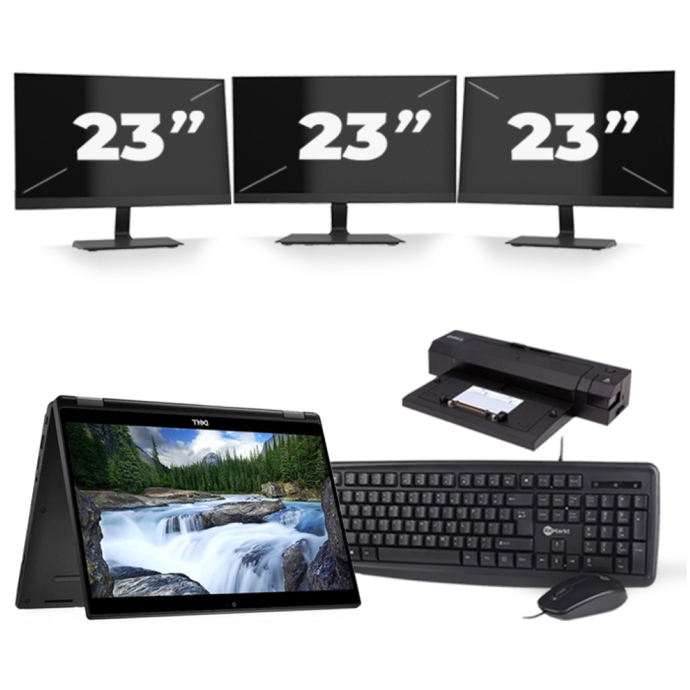 Dell Latitude 7390 2-in-1 - Intel Core i5-8e Generatie - 13 inch - 16GB RAM - 256GB SSD - Windows 10 Home + 3x 23 inch Monitor