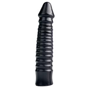 All Black Großer Dildo mit geripptem Schaft - Schwarz