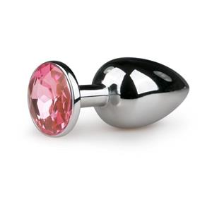 Easytoys Metalen Buttplug Met Roze Steen - Zilverkleurig (1st)