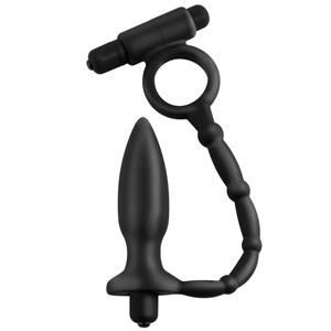 Anal Fantasy Ass Kicker: Vibro-Analplug mit Vibro-Penisring, schwarz