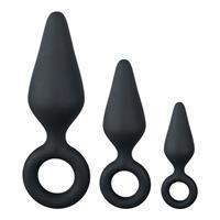 Easytoys Zwarte Buttplugs Met Trekring - Setje (3stuks)