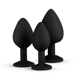 Easytoys Siliconen Buttplug Met Diamant - Zwart (3stuks)