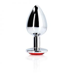 Ouch! Aluminium Buttplug Large met rode steen - Zilver
