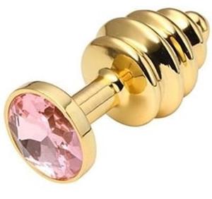 Erotic Metal Goud kleurige Geribbelde metalen butt plug 30 mm