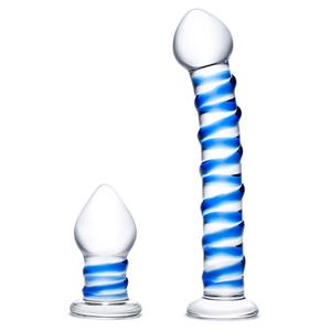 Glas  Dubbele Penetratie Glazen Swirly Dildo & Butt Plug Set