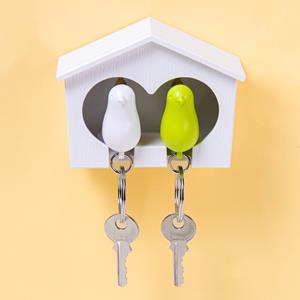 Sparrow Keyring The Couple - Witte en Groene Vogel