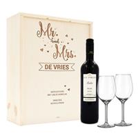 Wijnpakket met wijnglazen - Luc Pirlet Merlot - Gegraveerde deksel