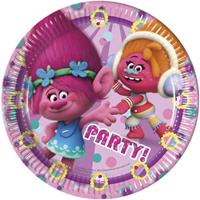 Pappteller Trolls 23 cm, 8 Stück rosa/lila