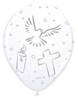 Folat Luftballons christlich  Taube-Kerze-Kreuz, 8 Stück weiß