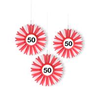 Folat Fächerblumen "Verkehrsschild" zum 50. Geburtstag, 3er Pack