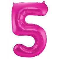 Roze Folieballon Cijfer 5 - cm