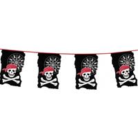 Fun & Feest Plastic piraten vlaggenlijn slingers 10 meter