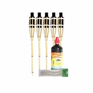 Set van 5x Houten tuinfakkels 60 cm 5x lonten en olie 1 L