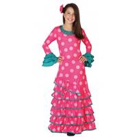 Bellatio Roze Flamenco jurk voor meiden (10-12 jaar) Multi