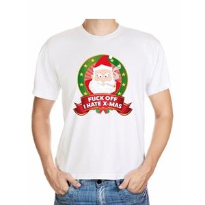 Shoppartners Foute Kerst t-shirt wit Fuck off I hate x-mas heren Multi