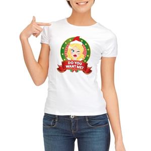 Shoppartners Foute kerst t-shirt wit Do You Want Me voor dames