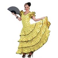 Bellatio Spaanse flamencojurk geel met zwarte stippen (S/M)