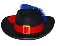 Bellatio Musketier hoed met rode band en blauwe veer