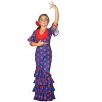 Flamenco danseres kostuum blauw met rood (10-12 jaar) Multi