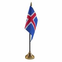 Bellatio IJsland tafelvlaggetje 10 x 15 cm met standaard