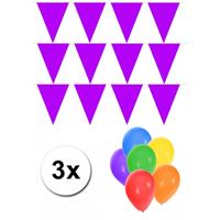 Bellatio Pakket 3x vlaggenlijn paars incl gratis ballonnen