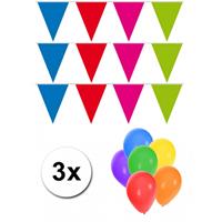 Bellatio Pakket 3x vlaggenlijn meerkleurig incl gratis ballonnen