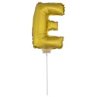 Gouden opblaas letter E op stokje cm