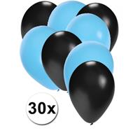 Fun & Feest party gadgets 30x ballonnen zwart en lichtblauw