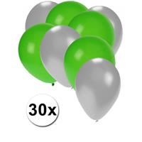 Fun & Feest party gadgets 30x ballonnen zilver en groen