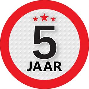 5 jaar sticker rond 9 cm