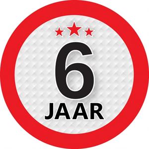 6 jaar sticker rond 9 cm