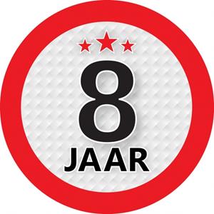 8 jaar sticker rond 9 cm