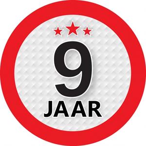 9 jaar sticker rond 9 cm